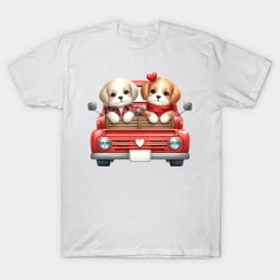 Valentine Dog Couple Sitting On Truck T-Shirt